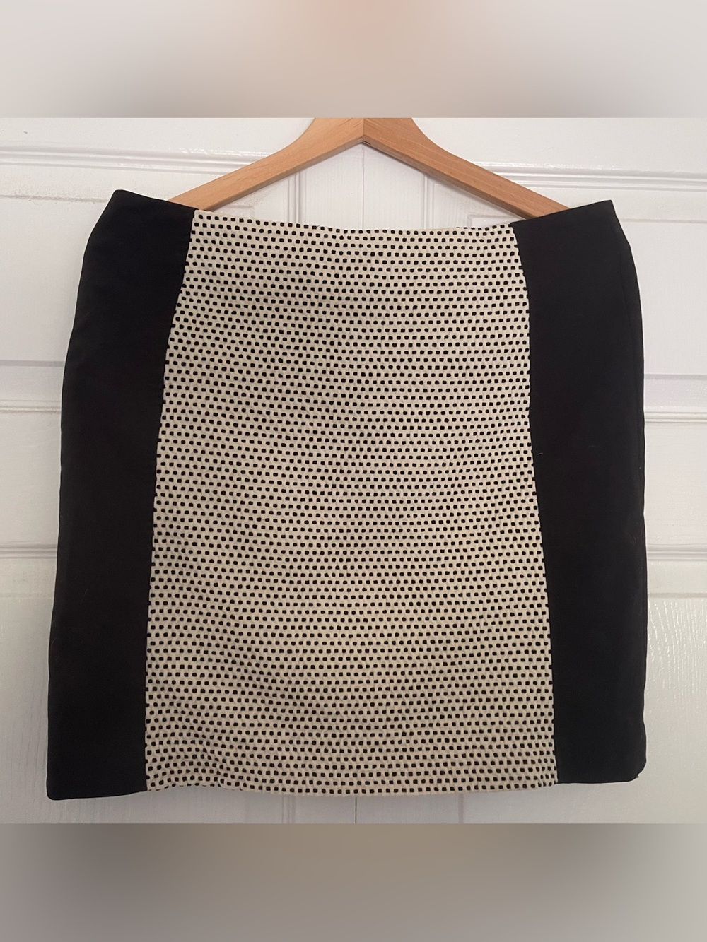 LOFT Black and Cream Polka Dot Panel Pencil Skirt